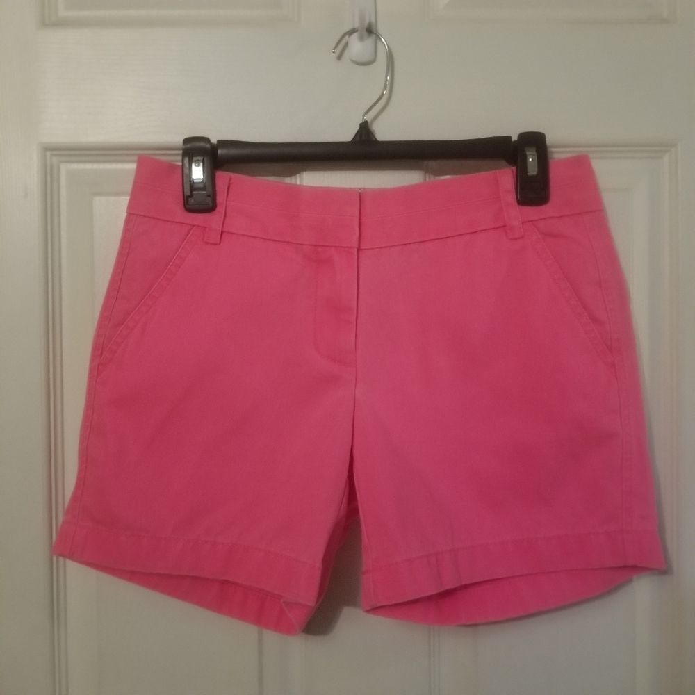 J Crew Hot Pink Broken In Chino Cotton Flat Front Pocket Colorful Shorts  SZ 0